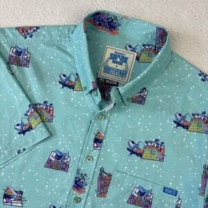RSVLTS Shark Week Short Sleeve Shirt Mens Medium Print Flex Stretch Button Down